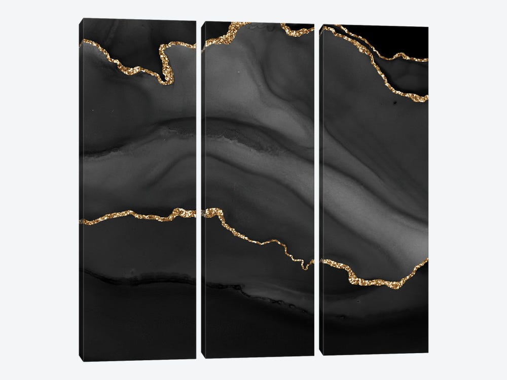 Black Gold Agate Texture I by Aloke Design 3-piece Canvas Wall Art