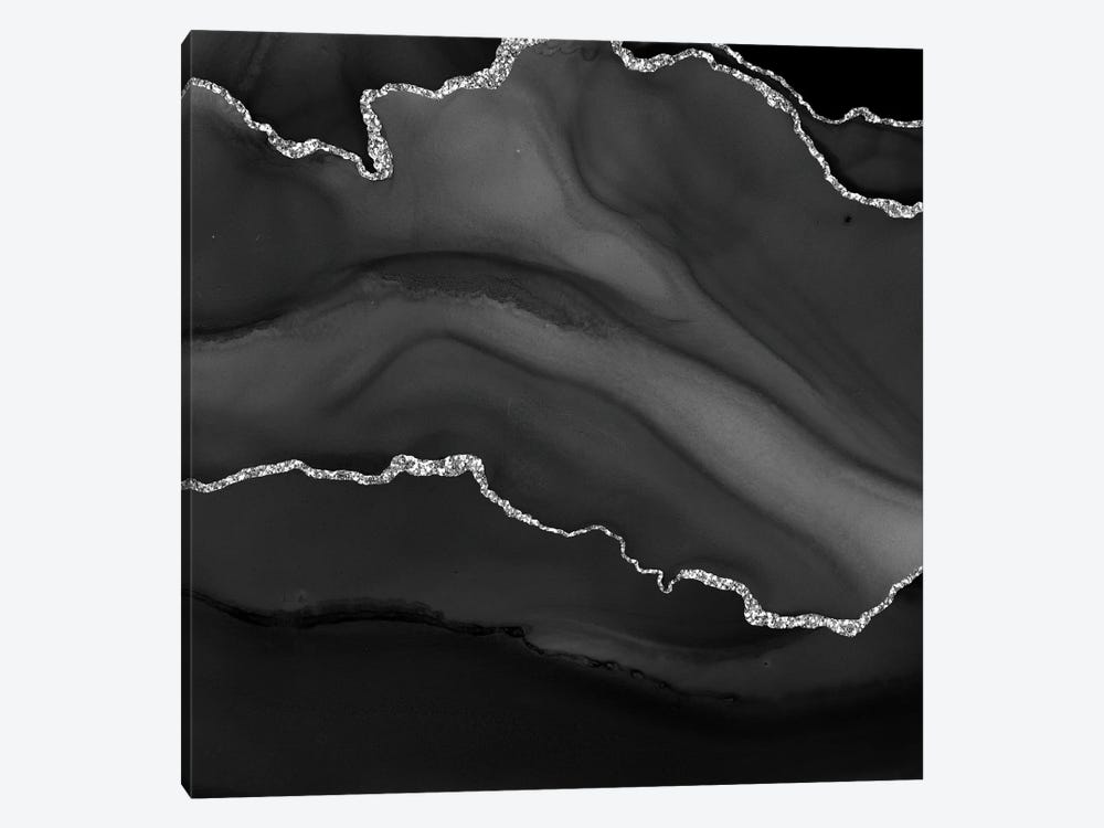 Black Silver Agate Texture I by Aloke Design 1-piece Canvas Print