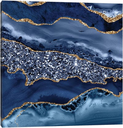 Agate Glitter Ocean Texture VII Canvas Art Print - Blue Abstract Art