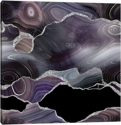 Black Silver Glitter Agate Texture I Canvas Art Print - Agate, Geode & Mineral Art