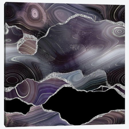 Black Silver Glitter Agate Texture I Canvas Print #AKD96} by Aloke Design Canvas Wall Art
