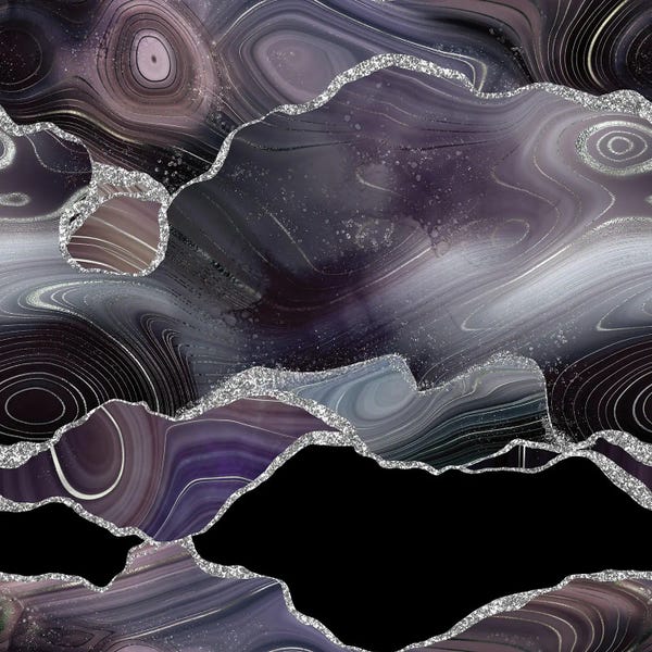 Agates, Geodes & Minerals: Black Silver Glitter Agate Texture I by Aloke Design