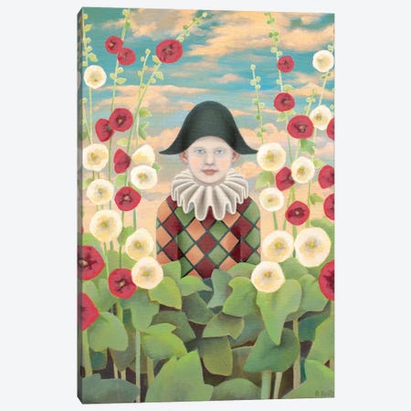 Harlequin And Hollyhocks Canvas Print #AKE9} by Antoinette Kelly Canvas Art