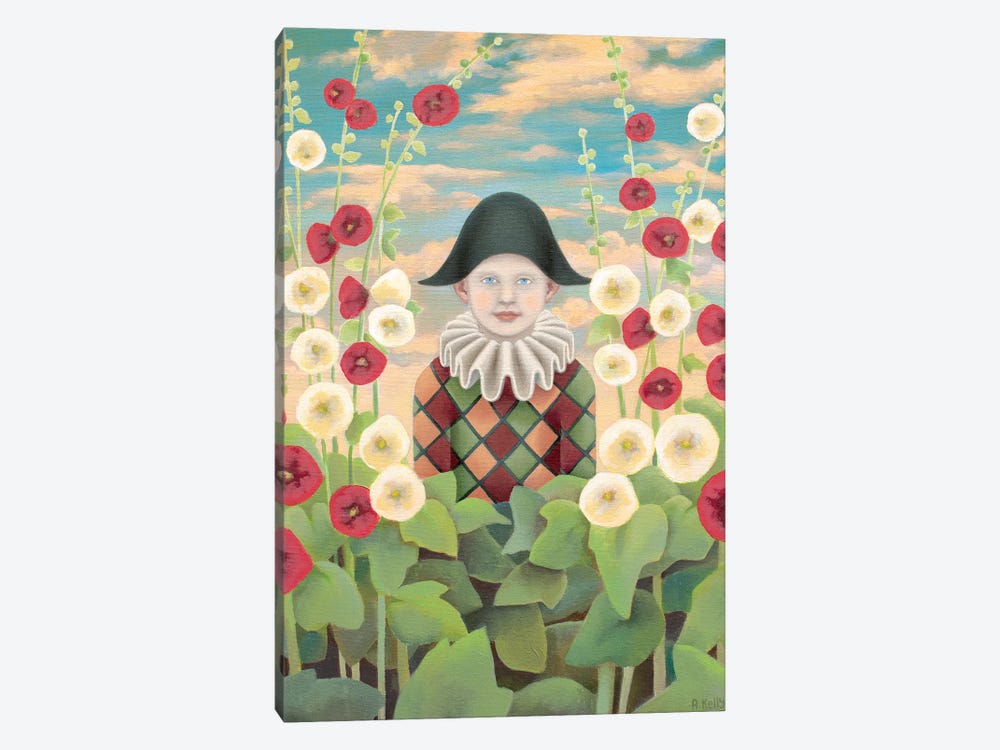 Harlequin And Hollyhocks by Antoinette Kelly 1-piece Canvas Artwork