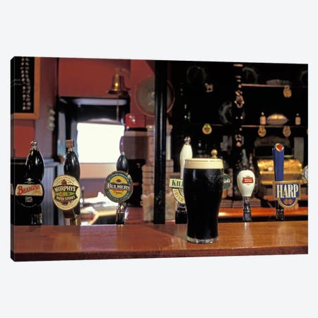 Glass Of Stout On The Bar, The Old Stand, Dublin, Republic Of Ireland Canvas Print #AKL1} by Alan Klehr Canvas Art Print