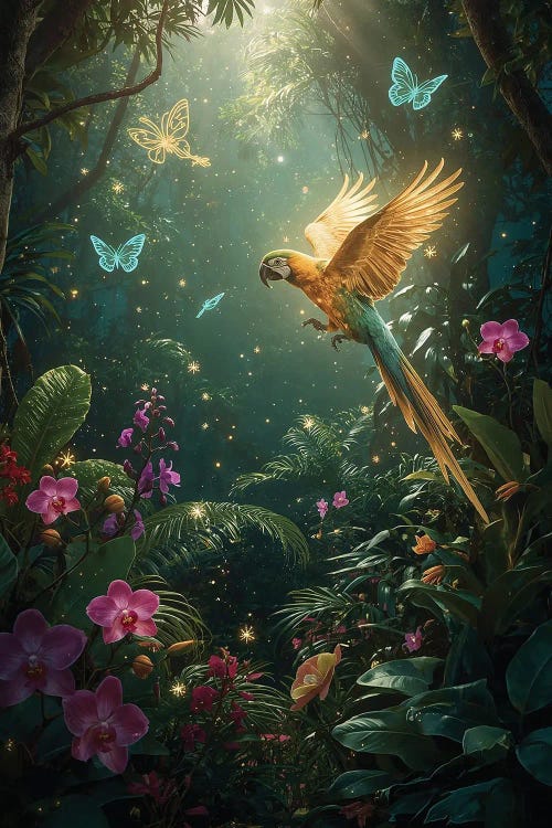 Parrot In Fantasy Jungle