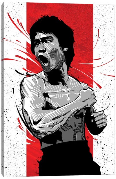 Bruce Lee Red Canvas Art Print - Actor & Actress Art