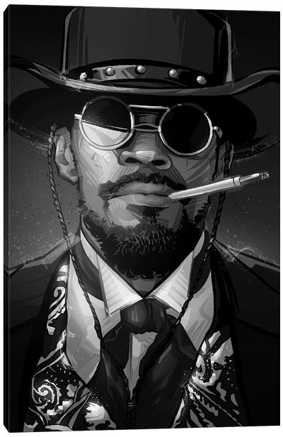Django In Black and White Canvas Art Print - Jamie Foxx