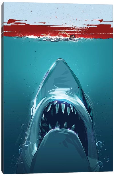 Jaws Canvas Art Print - Shark Art