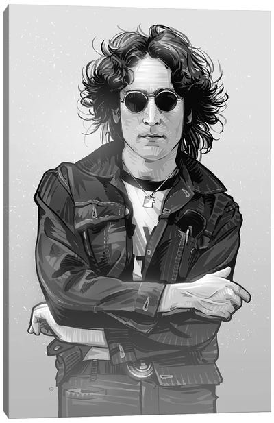 John Lennon In Black And White Canvas Art Print - Black & White Graphics & Illustrations