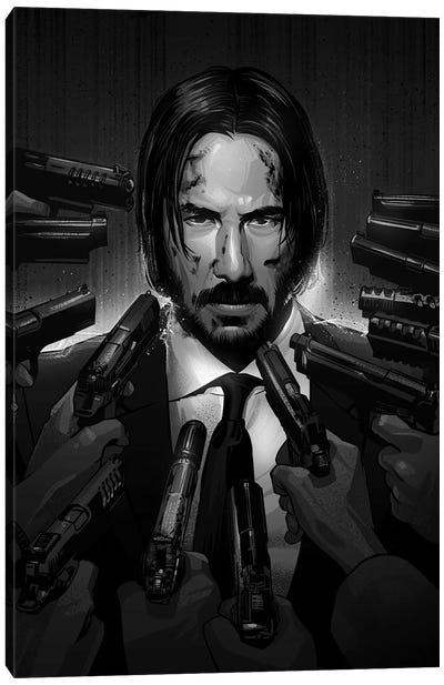 John Wick In Black And White Canvas Art Print - Actor & Actress Art