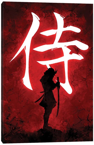 Samurai On Red Canvas Art Print - Samurai Art