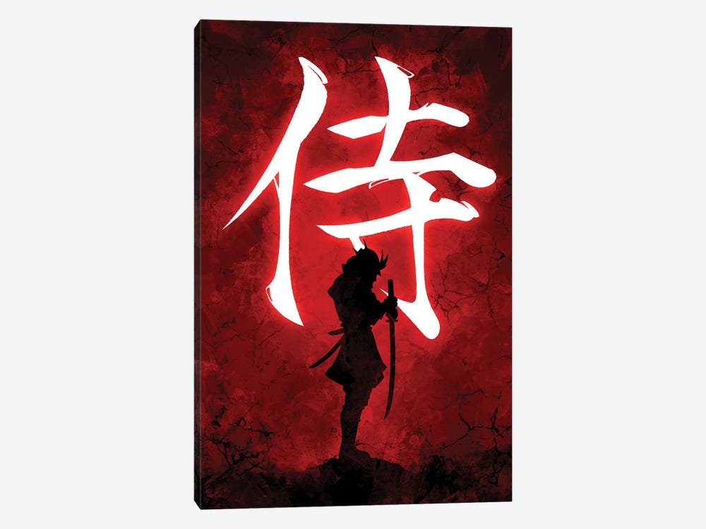 Samurai On Red 1-piece Canvas Wall Art