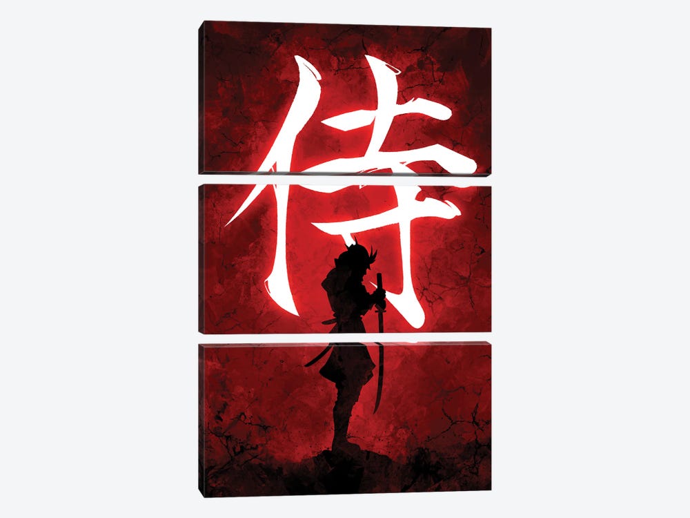 Samurai On Red 3-piece Canvas Art