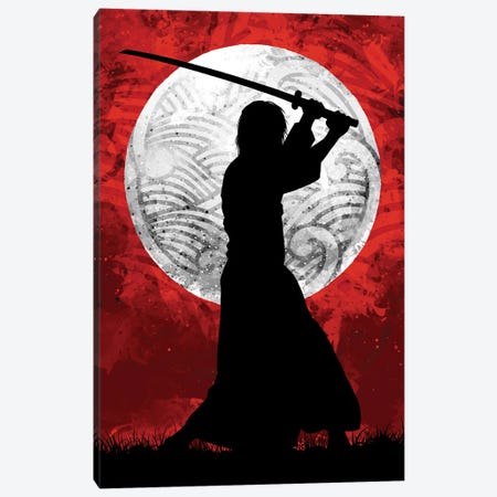 Samurai Moon Red Canvas Print #AKM401} by Nikita Abakumov Canvas Wall Art