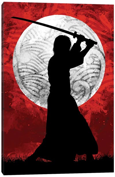 Samurai Moon Red Canvas Art Print - Samurai Art
