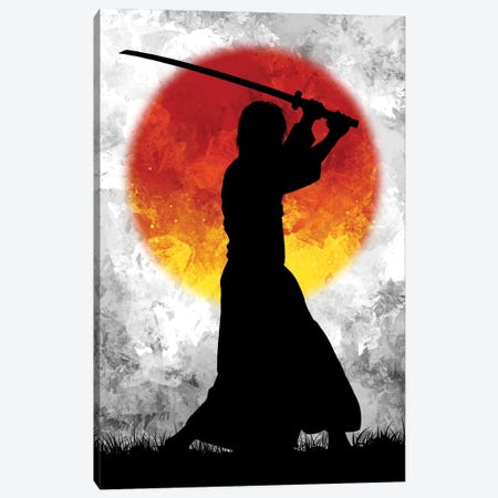 Samurai Moon White Canvas Print #AKM402} by Nikita Abakumov Canvas Artwork