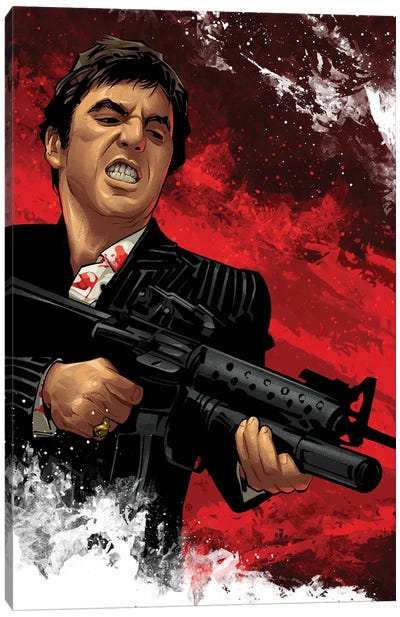 Scarface Shooting Canvas Art Print - Crime & Gangster Movie Art