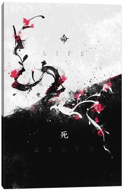 Life Vs Death Canvas Art Print - Black, White & Red Art