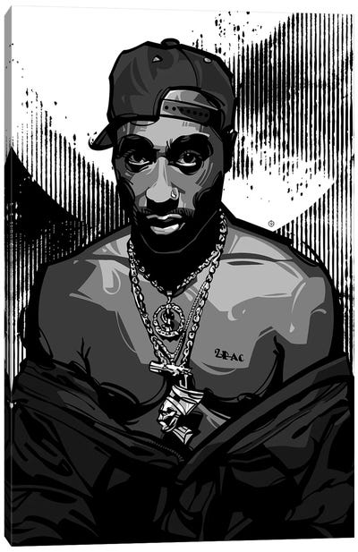Tupac II Canvas Art Print - Black & White Graphics & Illustrations