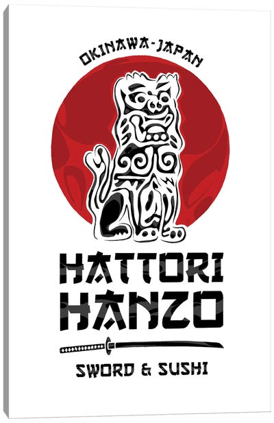 Hattori Hanzo Kill Bill White Canvas Art Print - Black, White & Red Art