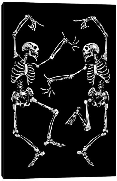 Dancing Skeletons Black Canvas Art Print - Skeleton Art