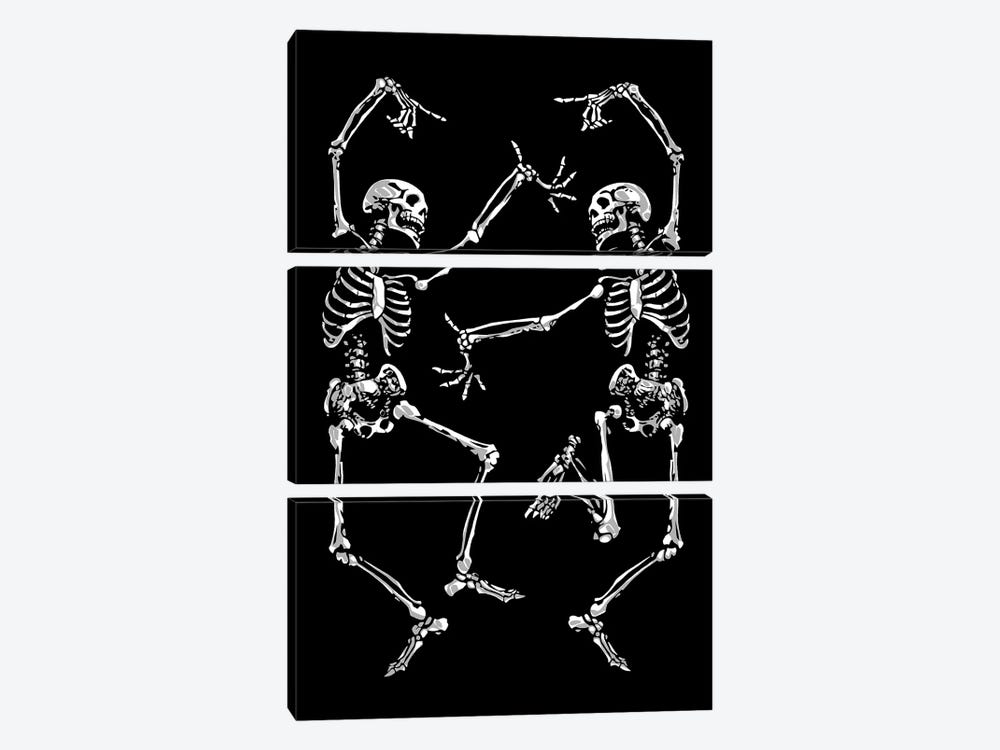Dancing Skeletons Black by Nikita Abakumov 3-piece Canvas Artwork