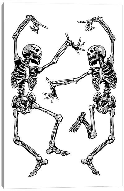 Dancing Skeletons White Canvas Art Print - Skeleton Art