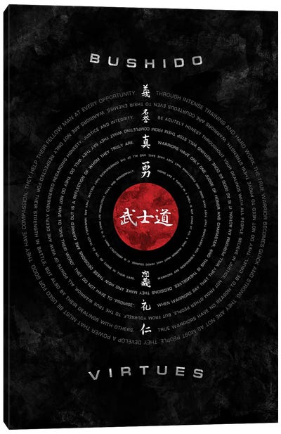 Bushido Circles Black Canvas Art Print - Samurai Art