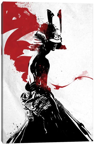 Samurai Girl Canvas Art Print - Black, White & Red Art