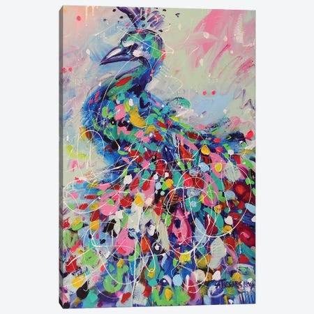 Peacock Colorful Portrait Canvas Print #AKT108} by Aliaksandra Tsesarskaya Canvas Wall Art