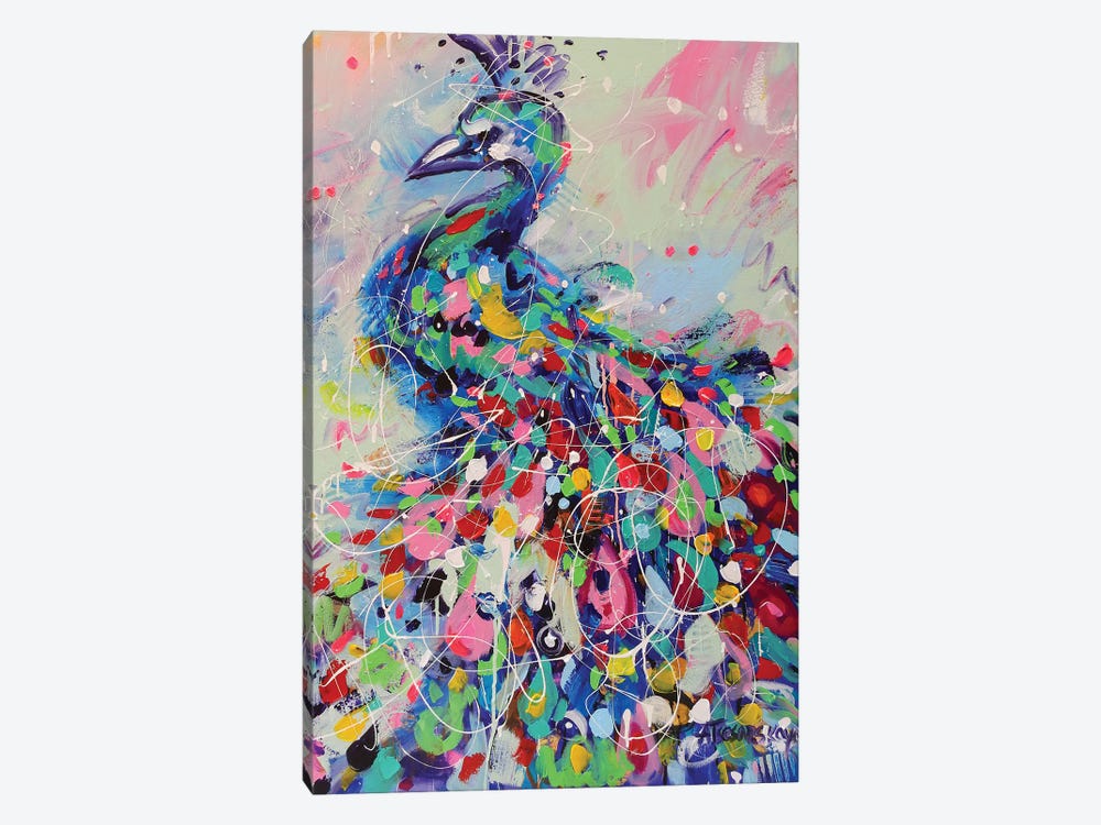 Peacock Colorful Portrait by Aliaksandra Tsesarskaya 1-piece Canvas Art Print