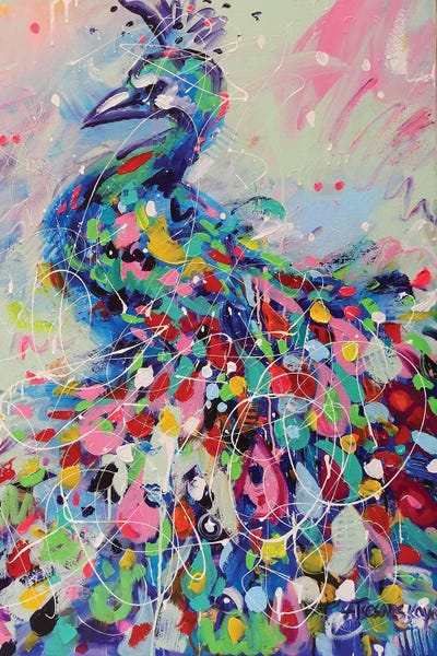 Peacocks: Peacock Colorful Portrait by Aliaksandra Tsesarskaya