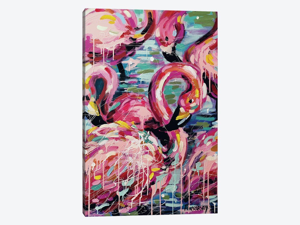 Pink Flamingo In Water by Aliaksandra Tsesarskaya 1-piece Art Print