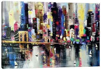 New York City In Night Canvas Art Print - Aliaksandra Tsesarskaya
