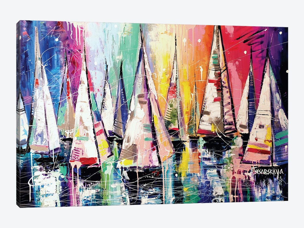 Colorful Sailboats by Aliaksandra Tsesarskaya 1-piece Canvas Wall Art