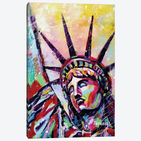 Statue Of Liberty Oin Red Canvas Print #AKT130} by Aliaksandra Tsesarskaya Canvas Art Print