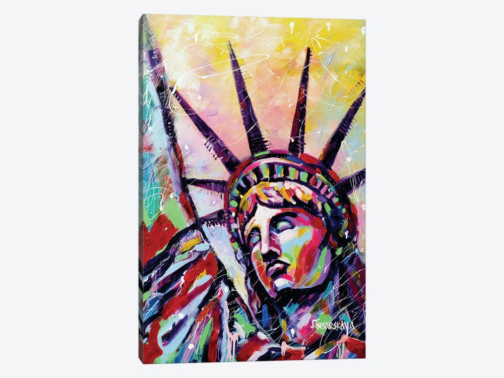 Statue Of Liberty Oin Red by Aliaksandra Tsesarskaya 1-piece Canvas Artwork