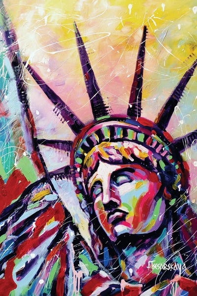 Fine Art Print: Statue Of Liberty Oin Red by Aliaksandra Tsesarskaya