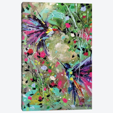 Flowers With Birds Canvas Print #AKT132} by Aliaksandra Tsesarskaya Art Print