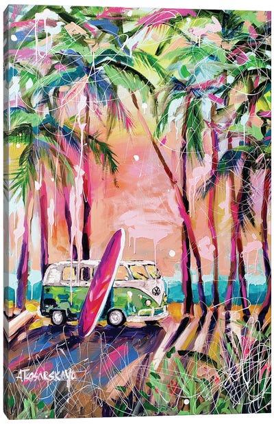 Hippie Caravan Canvas Art Print - Volkswagen