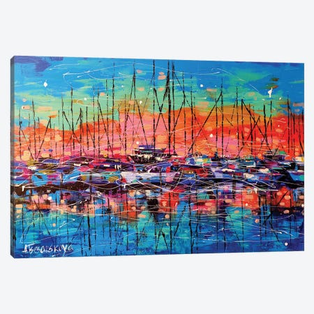 Sunset With Sailboats Canvas Print #AKT139} by Aliaksandra Tsesarskaya Art Print