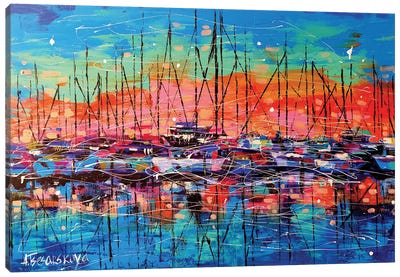Sunset With Sailboats Canvas Art Print - Aliaksandra Tsesarskaya