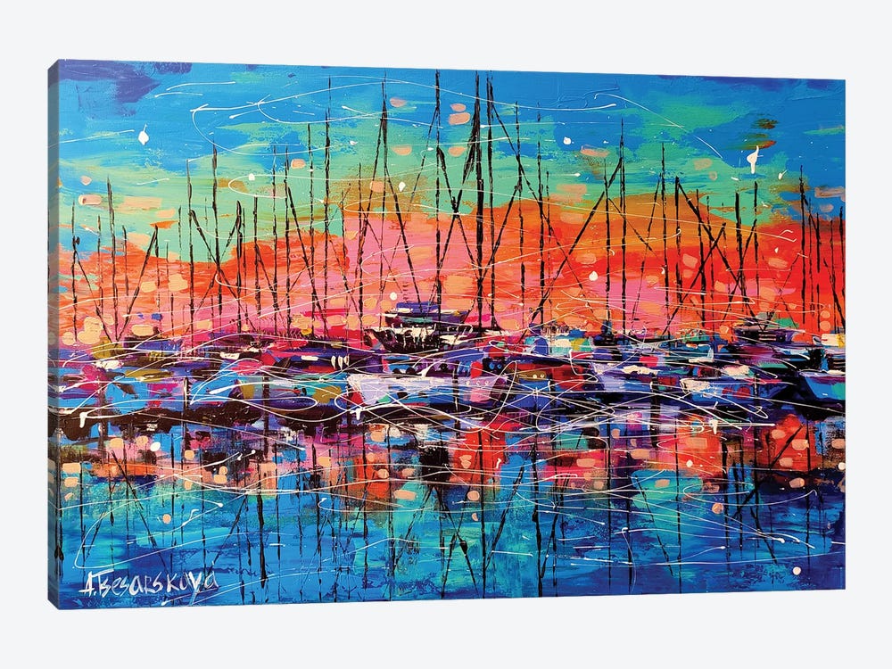 Sunset With Sailboats by Aliaksandra Tsesarskaya 1-piece Canvas Print
