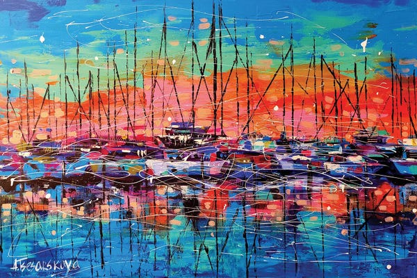 Lake Sunrises & Sunsets: Sunset With Sailboats by Aliaksandra Tsesarskaya