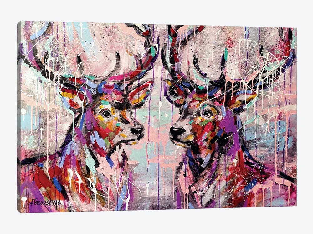 Wild Deers by Aliaksandra Tsesarskaya 1-piece Canvas Art Print