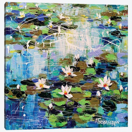 Lake With White Water Lilies Canvas Print #AKT148} by Aliaksandra Tsesarskaya Canvas Artwork