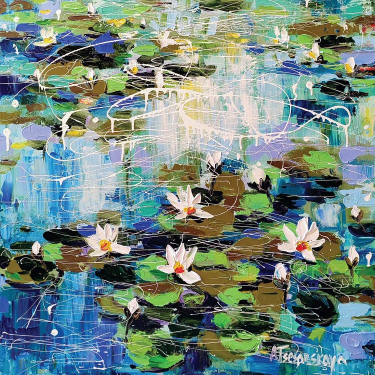 Lake With White Water Lilies by Aliaksandra Tsesarskaya wall art