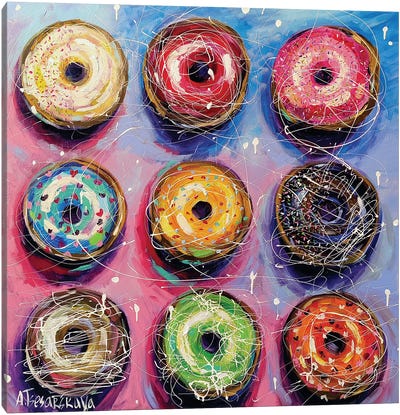 Colorful Donuts Canvas Art Print - Aliaksandra Tsesarskaya