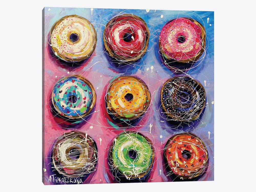 Colorful Donuts by Aliaksandra Tsesarskaya 1-piece Canvas Art Print